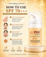 PGC Prism Glow Cosmetics SPF 70 Tinted Sunscreen Cream with Foundation how to use step-by-step application guide banner