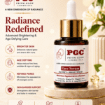 Infographic for Prism Glow Age Defy + Bright Face Serum highlighting its advanced brightening and age-defying care, including brighter skin, refined pores, and skin barrier support.