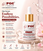 Infographic for Prism Glow All In One Bright Face Serum highlighting its endless possibilities, including a brightening boost, spot correction, deep hydration, skin barrier strength, and smooth, youthful skin.