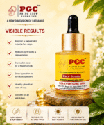 Infographic highlighting the visible results of Prism Glow Brightening Face Serum, including brighter skin, reduced dark spots, an even skin tone, and deep hydration suitable for all skin types.