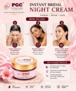Infographic showing how to use Prism Glow Instant Bridal Night Cream in three simple steps, including tips for best results to achieve a radiant bridal glow in 5 days.