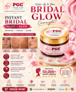 Infographic for Prism Glow Instant Bridal Night Cream showing how it targets dull skin, acne, dark spots, and uneven skin tone to deliver an overnight bridal glow.