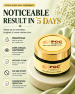 PGC Prism Glow Cosmetics Avocado Night Cream jar on a stone pedestal highlighting key benefits like brightening, dark circles lightening, instant glow, and pigmentation reduction