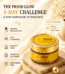 PGC Prism Glow Cosmetics Gold 24K Night Cream jar on a stone platform showcasing the 5-day challenge benefits including melasma spot reduction, deep hydration, and anti-aging properties