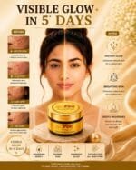 PGC Prism Glow Cosmetics Gold 24K Night Cream split face transformation banner showing before and after results for uneven skin, acne spots, dark spots, and melasma
