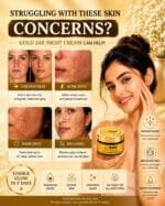 PGC Prism Glow Cosmetics Gold 24K Night Cream banner targeting skin concerns like uneven skin, acne spots, dark spots, and melasma