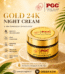 nfographic for Prism Glow Cosmetics Gold 24K Night Cream enriched with pure 24K gold, showcasing benefits like anti-aging, melasma spot reduction, acne removal, and deep skin moisturization.