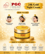 nfographic showing how to use Prism Glow 24K Gold Night Cream in three simple steps to wake up to radiant, healthy skin with deep nourishment and reduced dark spots.