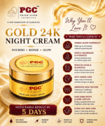 Infographic explaining why you will love Prism Glow Gold 24K Night Cream, highlighting benefits like a visible overnight glow, anti-aging care, deep hydration, and dark spot fading, with noticeable results in 5 days.